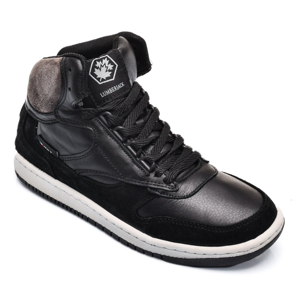 LUMBERJACK, PANTOFI SPORT INALTI BLACK GREY PIELE NATURALA MARK-HY