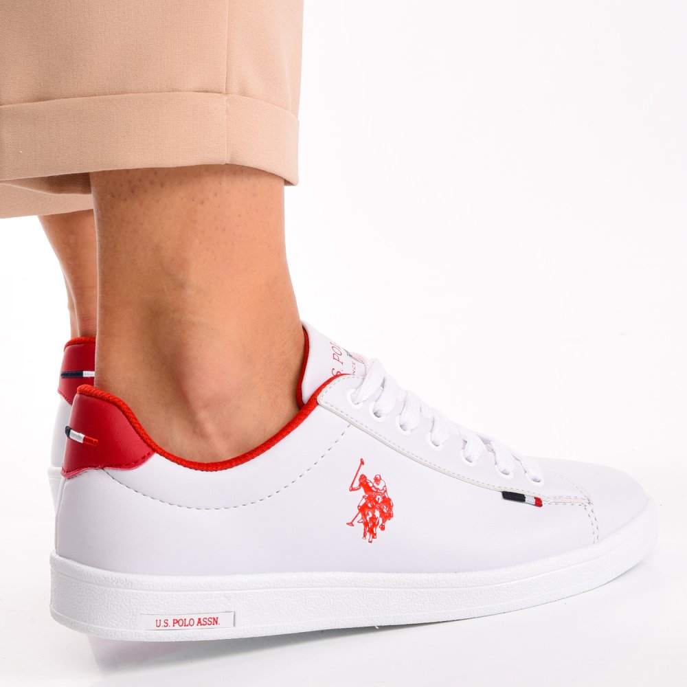 U.S. POLO ASSN, PANTOFI SPORT WHITE RED FRANCO-DHM