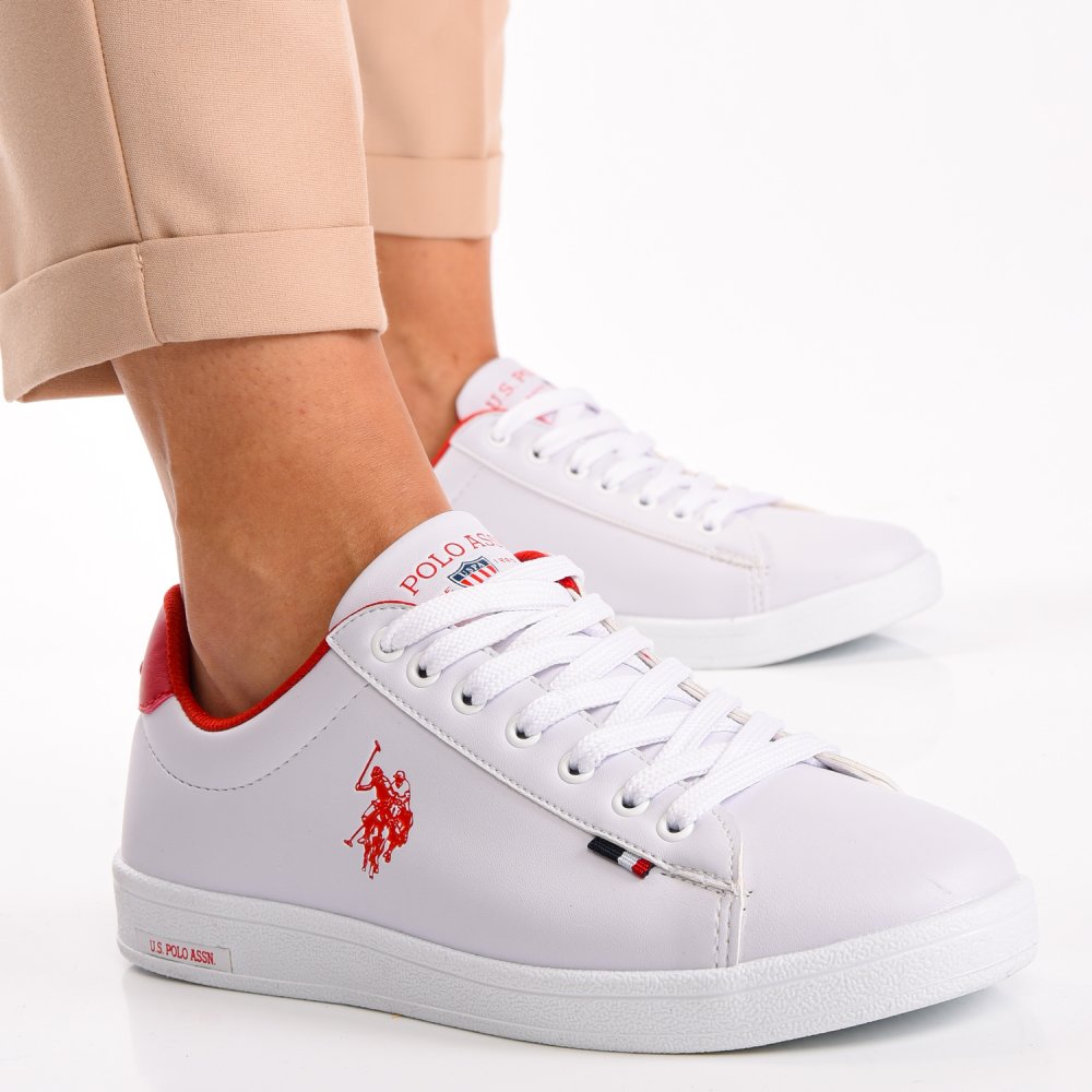 U.S. POLO ASSN, PANTOFI SPORT WHITE RED FRANCO-DHM