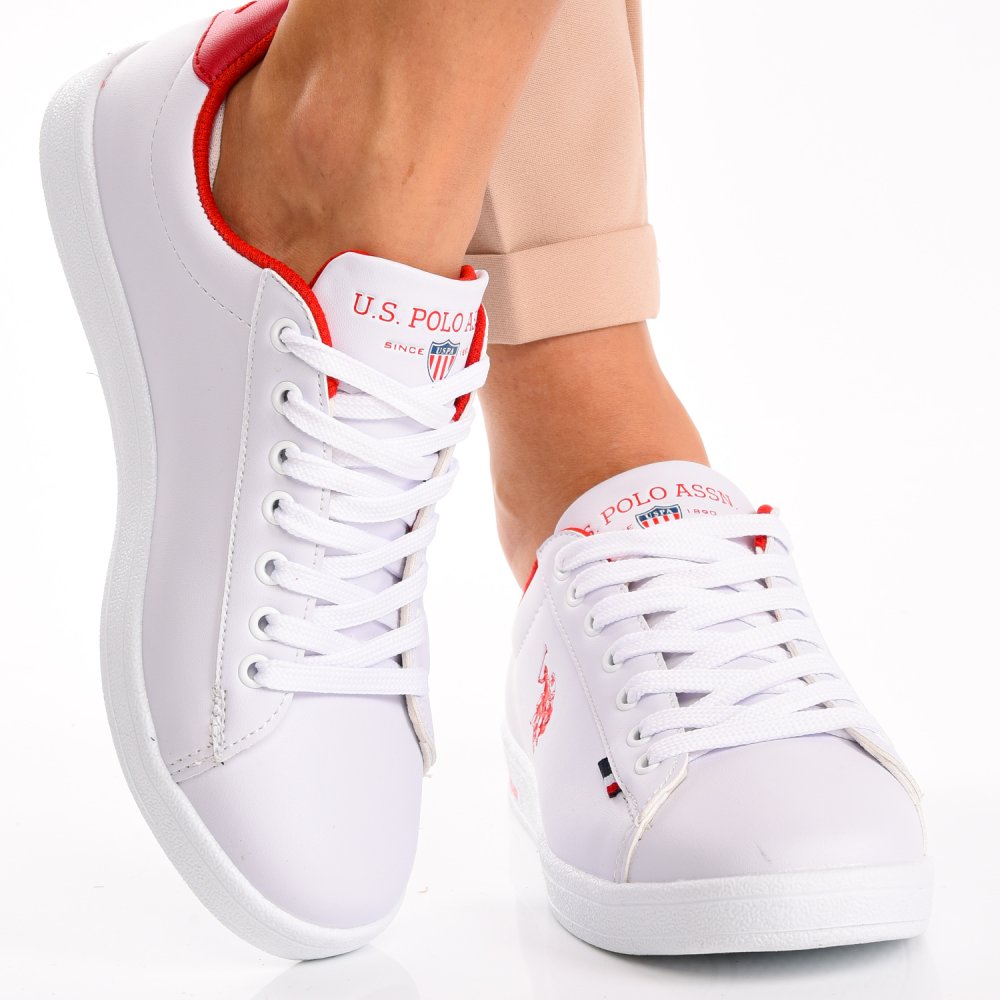 U.S. POLO ASSN, PANTOFI SPORT WHITE RED FRANCO-DHM