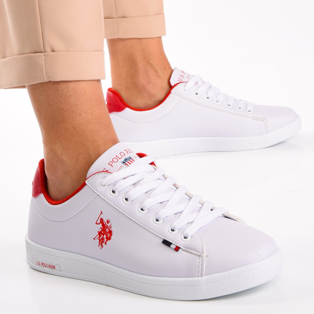 U.S. POLO ASSN, PANTOFI SPORT WHITE RED FRANCO-DHM