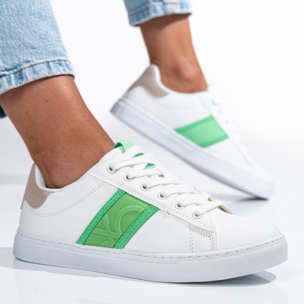 BENETON, PANTOFI SPORT WHITE GREEN BTW314120